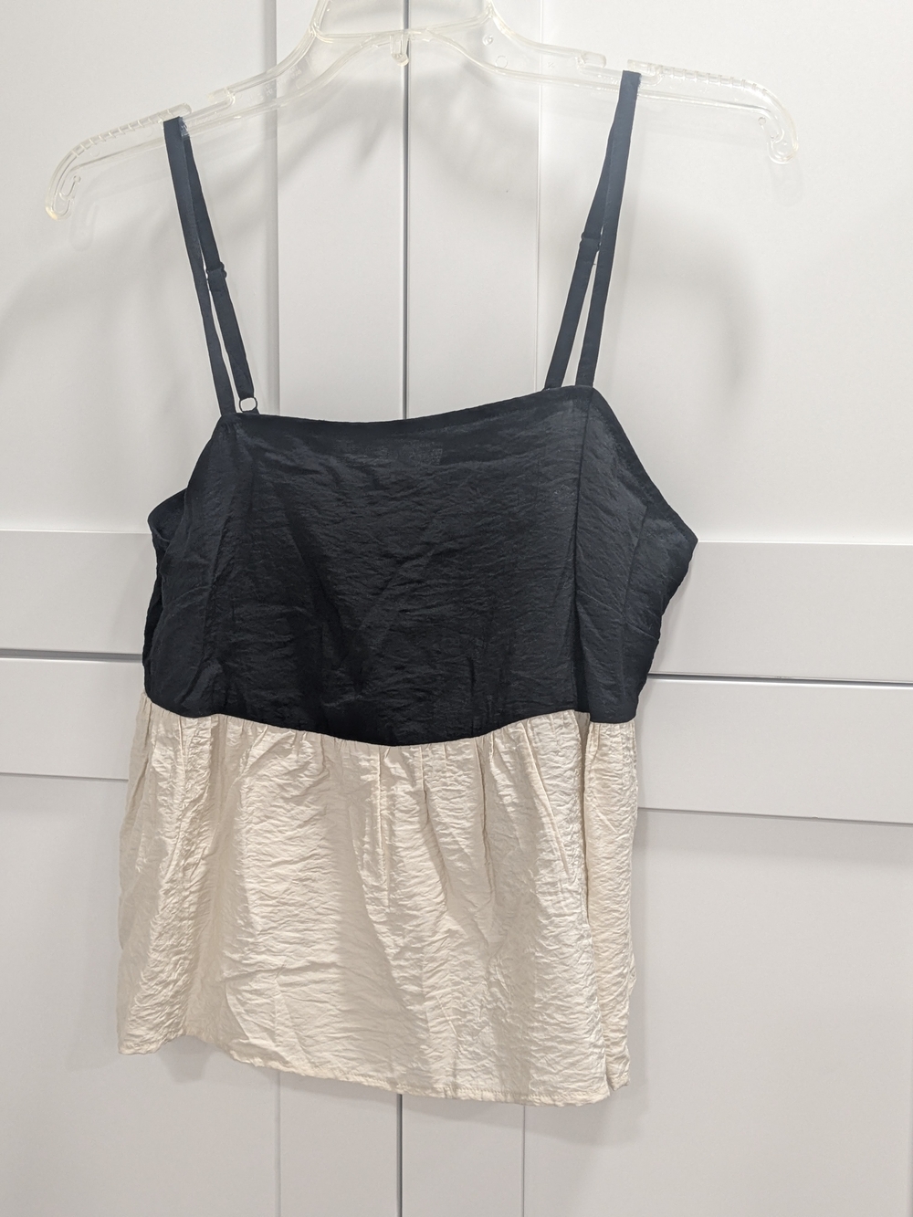 LOFT Black and Cream Colorblock Spaghetti Strap Camisole